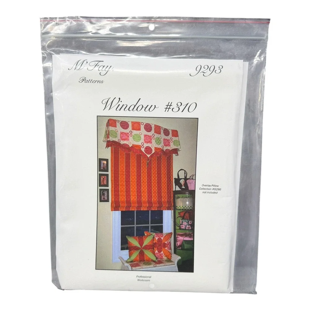M'Fay Window 310 Pattern 9293 Uncut Valance Roman Shade Sewing Pattern 1990s